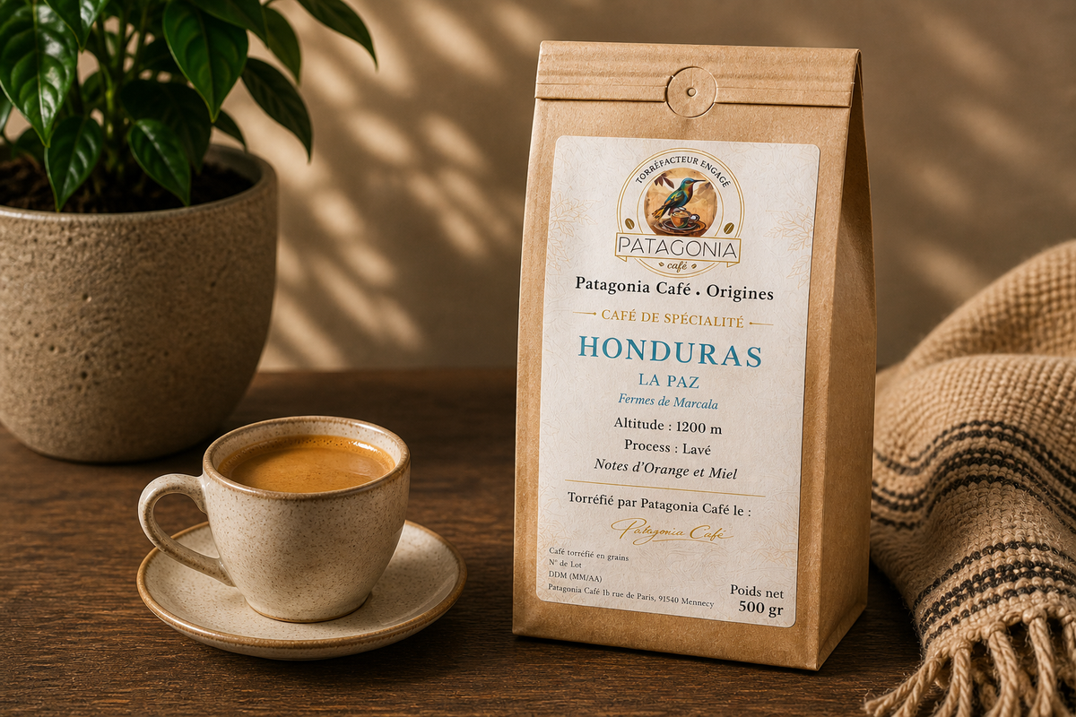 Sachet de café Honduras La Paz Patagonia Café et tasse