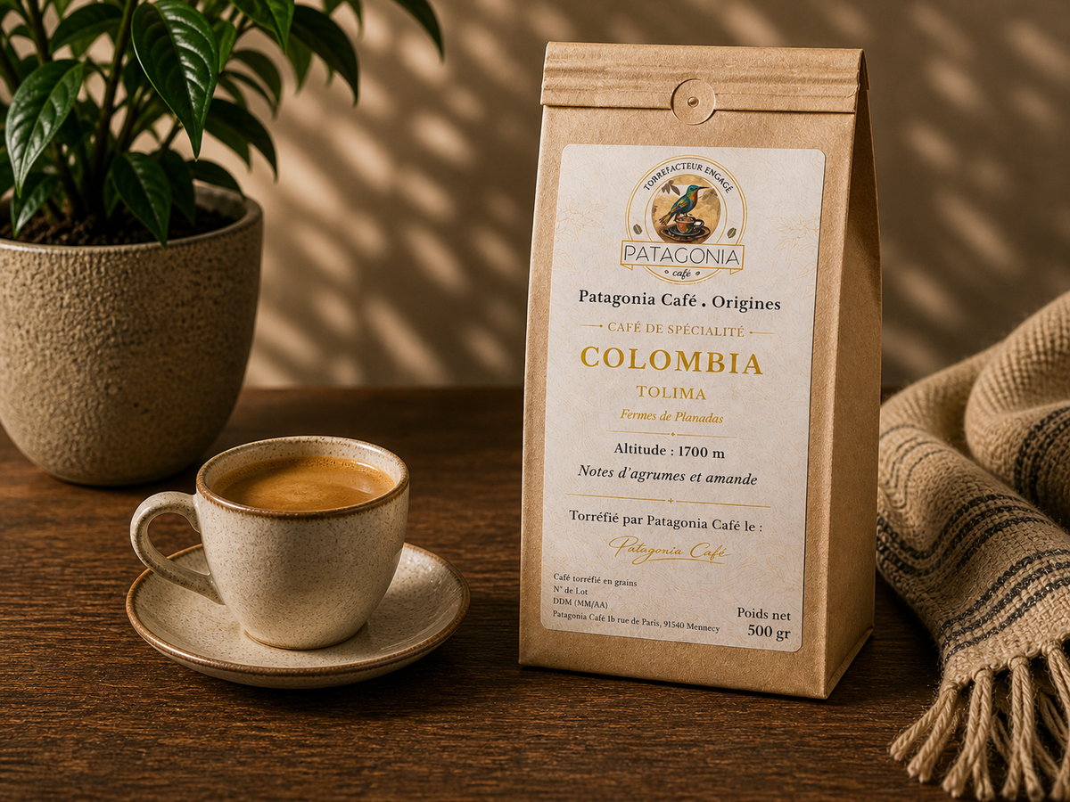 Sachet de café Colombia Tolima Patagonia Café et tasse